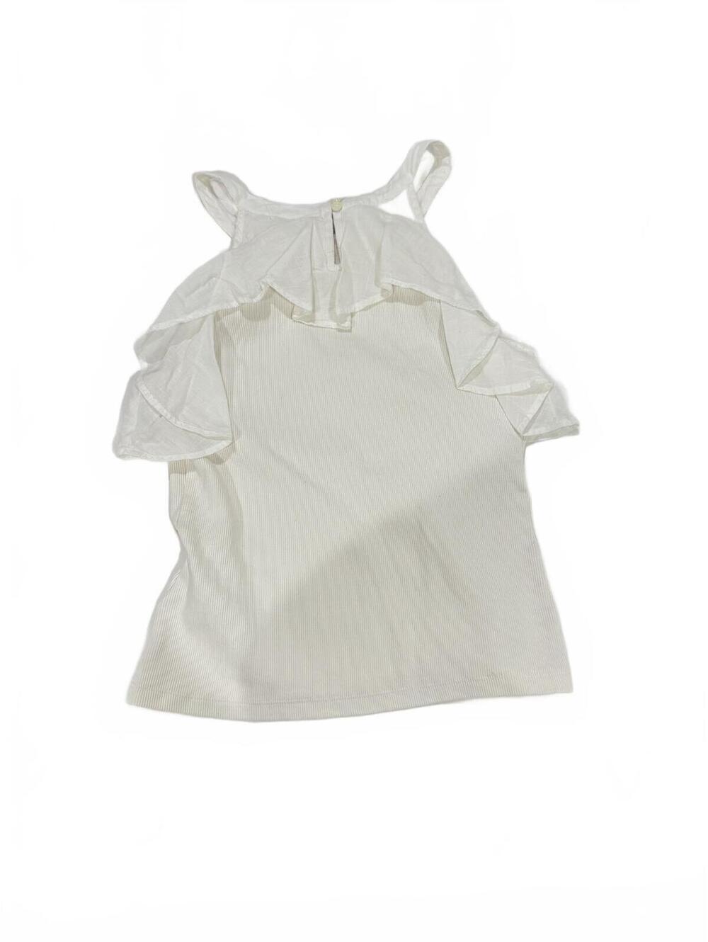 Maeve Anthropologie White Ribbed Ruffle Halter Tank Small - Picture 5 of 9